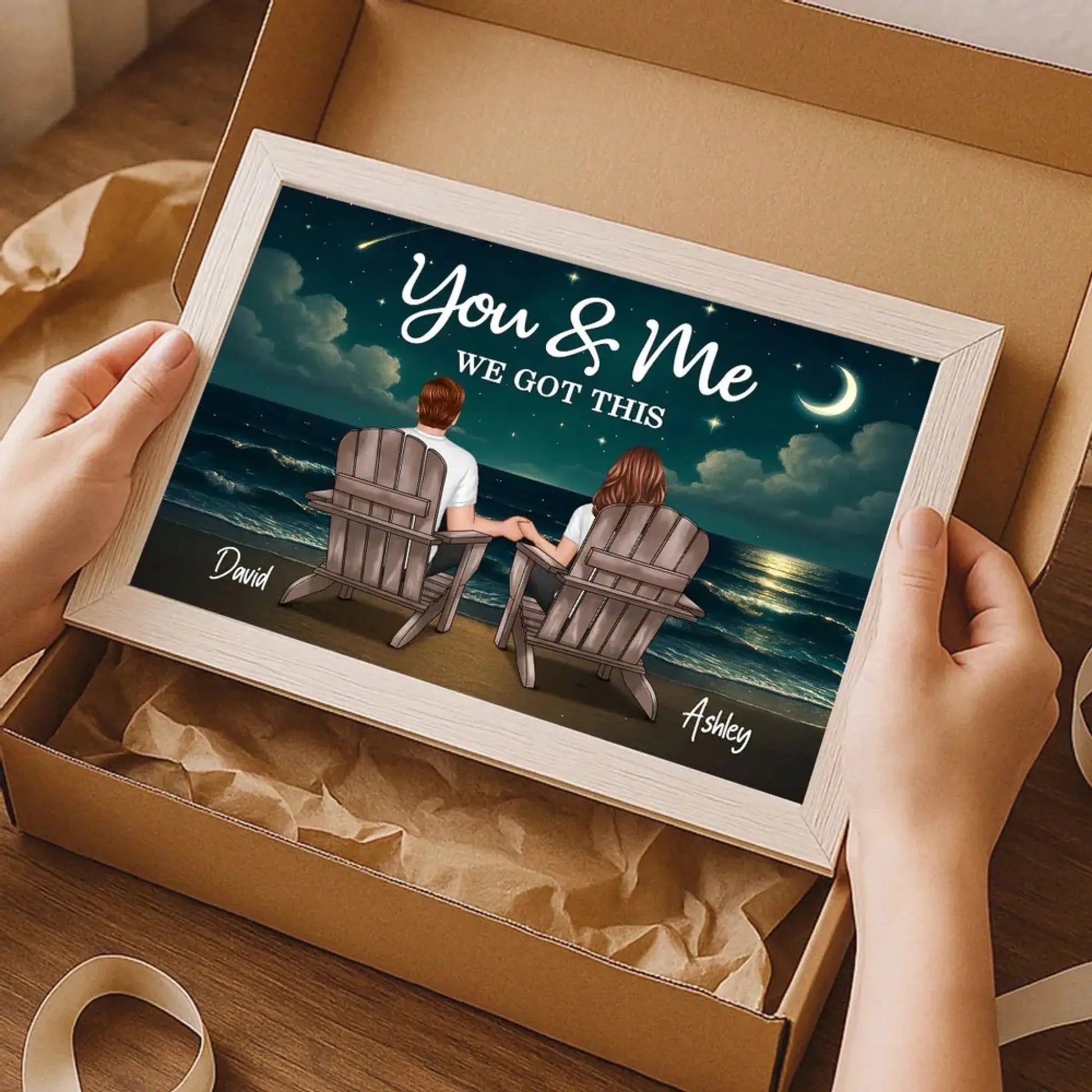 Night Beach Landscape Couple Back View – Personalized Poster – Romantic Custom Gift for Anniversary, Valentine’s Day or Just Because  Ezcustomize