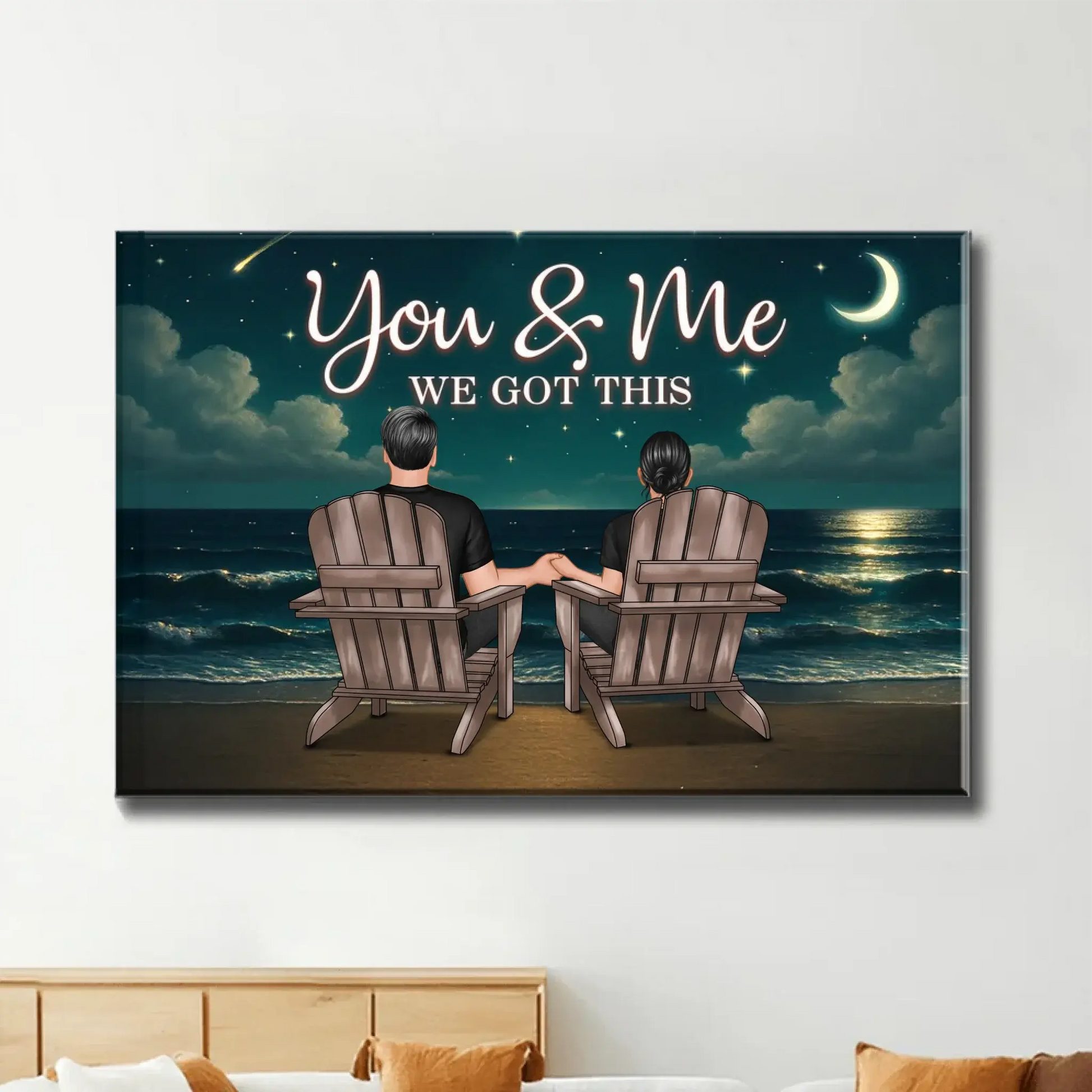 Night Beach Landscape Couple Back View – Personalized Poster – Romantic Custom Gift for Anniversary, Valentine’s Day or Just Because  Ezcustomize
