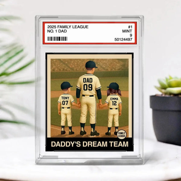 No.1 Baseball Dad or Grandpa Plaque – Personalized Trading Card Style Acrylic Block – Gift for Father’s Day or Birthday