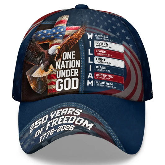 One Nation Under God – Personalized Classic Cap Hat – Patriotic Christian Birthday, Father’s Day & Faith Gift for Men or Women  Ezcustomize