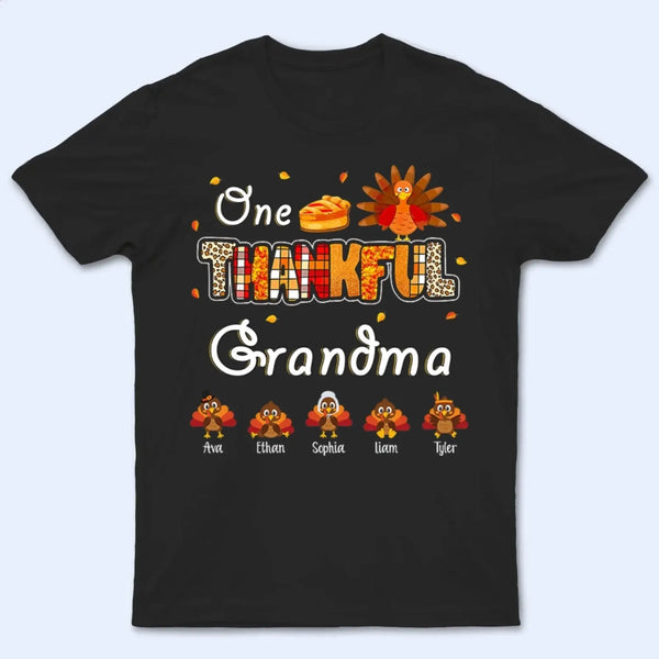One Thankful Grandma with Up to 10 Little Turkeys – Personalized Custom T-Shirt – Funny Thanksgiving Gift for Grandma or Grandparent