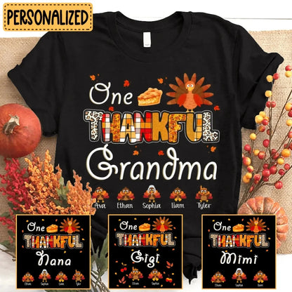 One Thankful Grandma with Up to 10 Little Turkeys – Personalized Custom T-Shirt – Funny Thanksgiving Gift for Grandma or Grandparent  Ezcustomize