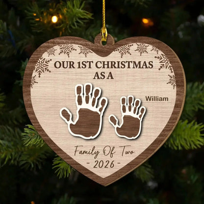 Our 1st Christmas As A Family Custom Handprint Paw Print Names - Personalized Wood Ornament - Gift for New Parents, New Mom, New Dad, Dog Mom, Cat Dad