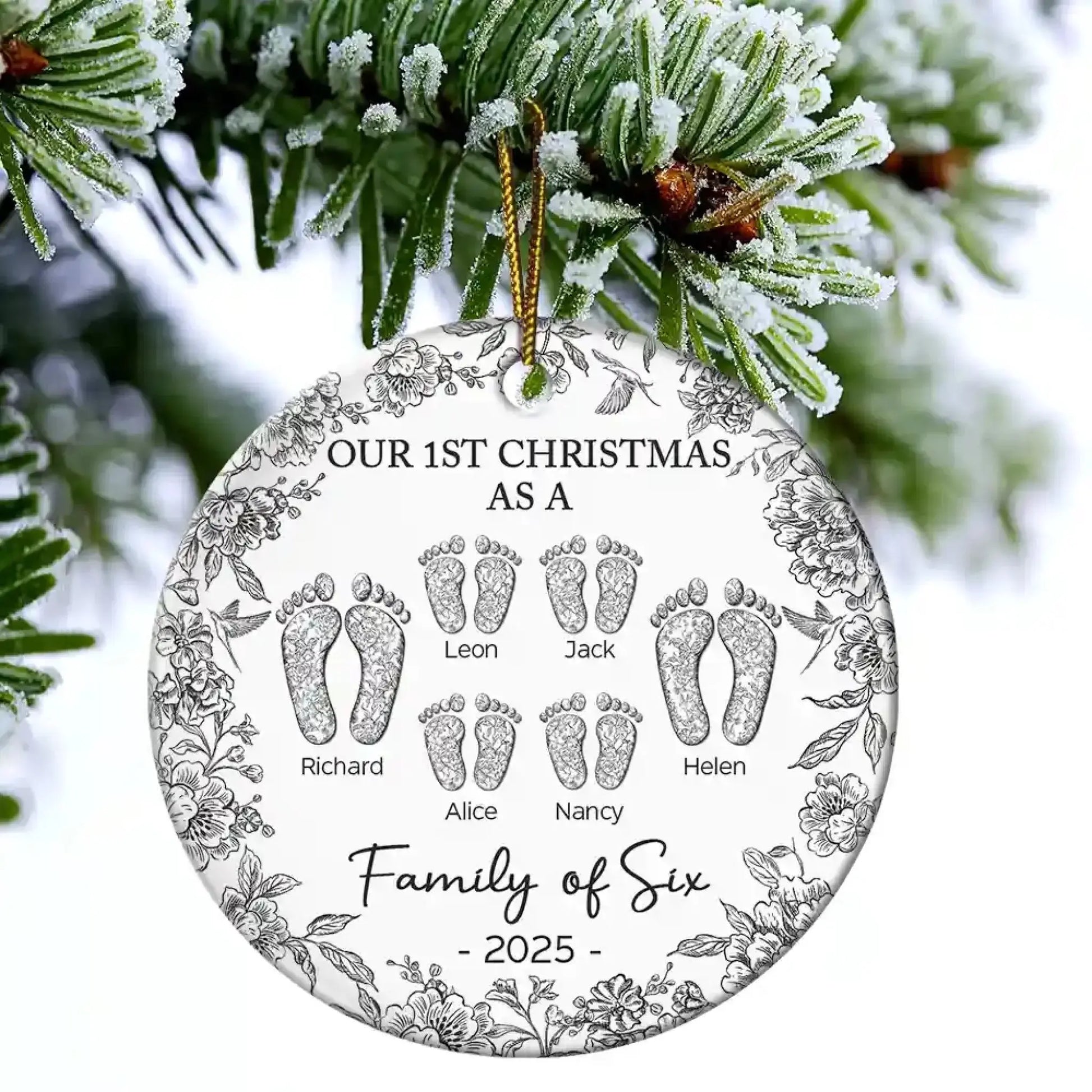 Our 1st Christmas as a Family of Four – Personalized Ceramic Ornament with Footprints & Paw Print – Custom Holiday Keepsake for Family & Pets  Ezcustomize