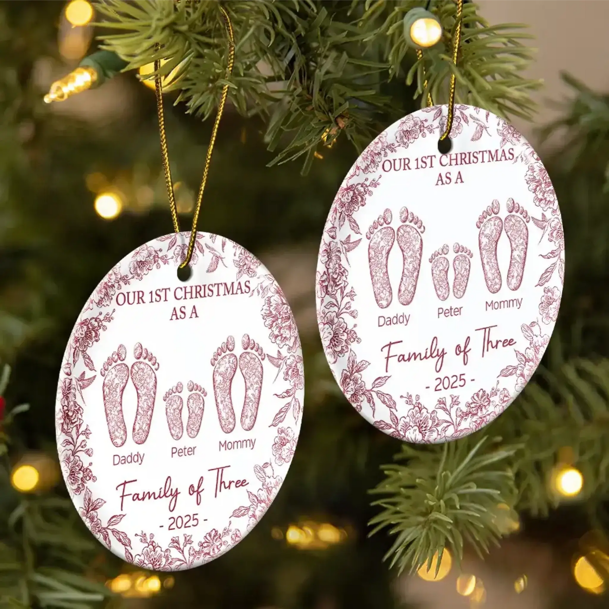 Our 1st Christmas as a Family of Four – Personalized Ceramic Ornament with Footprints & Paw Print – Custom Holiday Keepsake for Family & Pets  Ezcustomize