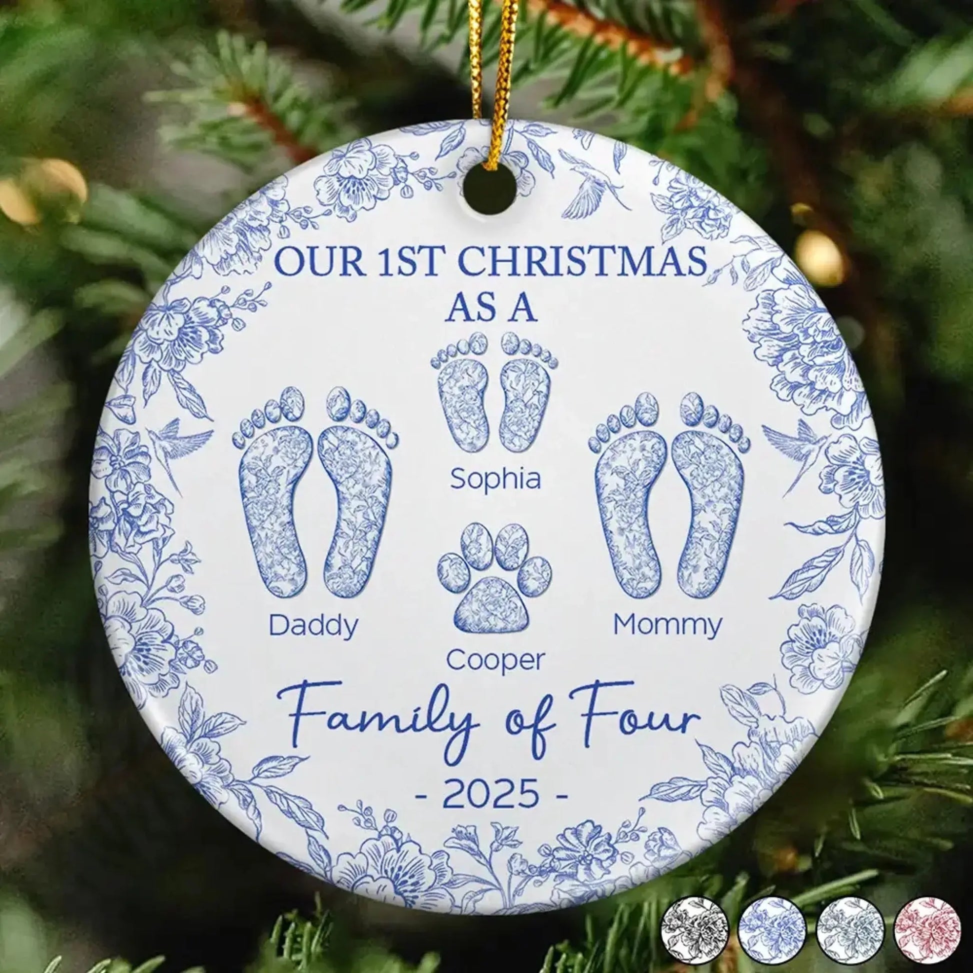 Our 1st Christmas as a Family of Four – Personalized Ceramic Ornament with Footprints & Paw Print – Custom Holiday Keepsake for Family & Pets  Ezcustomize
