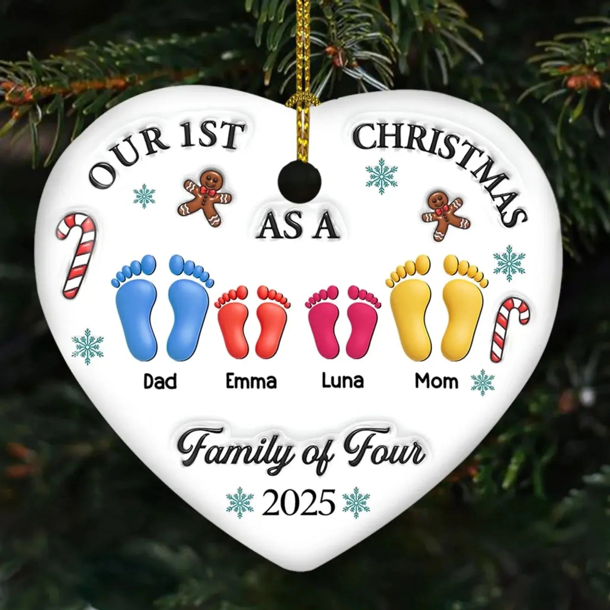 Our First Christmas – Personalized 3D Heart Ceramic Ornament – Custom Holiday Keepsake – Perfect Family Christmas Gift  Ezcustomize