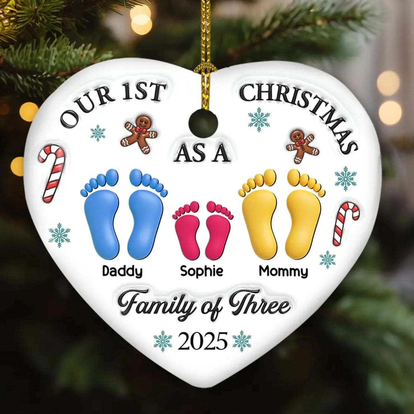 Our First Christmas – Personalized 3D Heart Ceramic Ornament – Custom Holiday Keepsake – Perfect Family Christmas Gift  Ezcustomize
