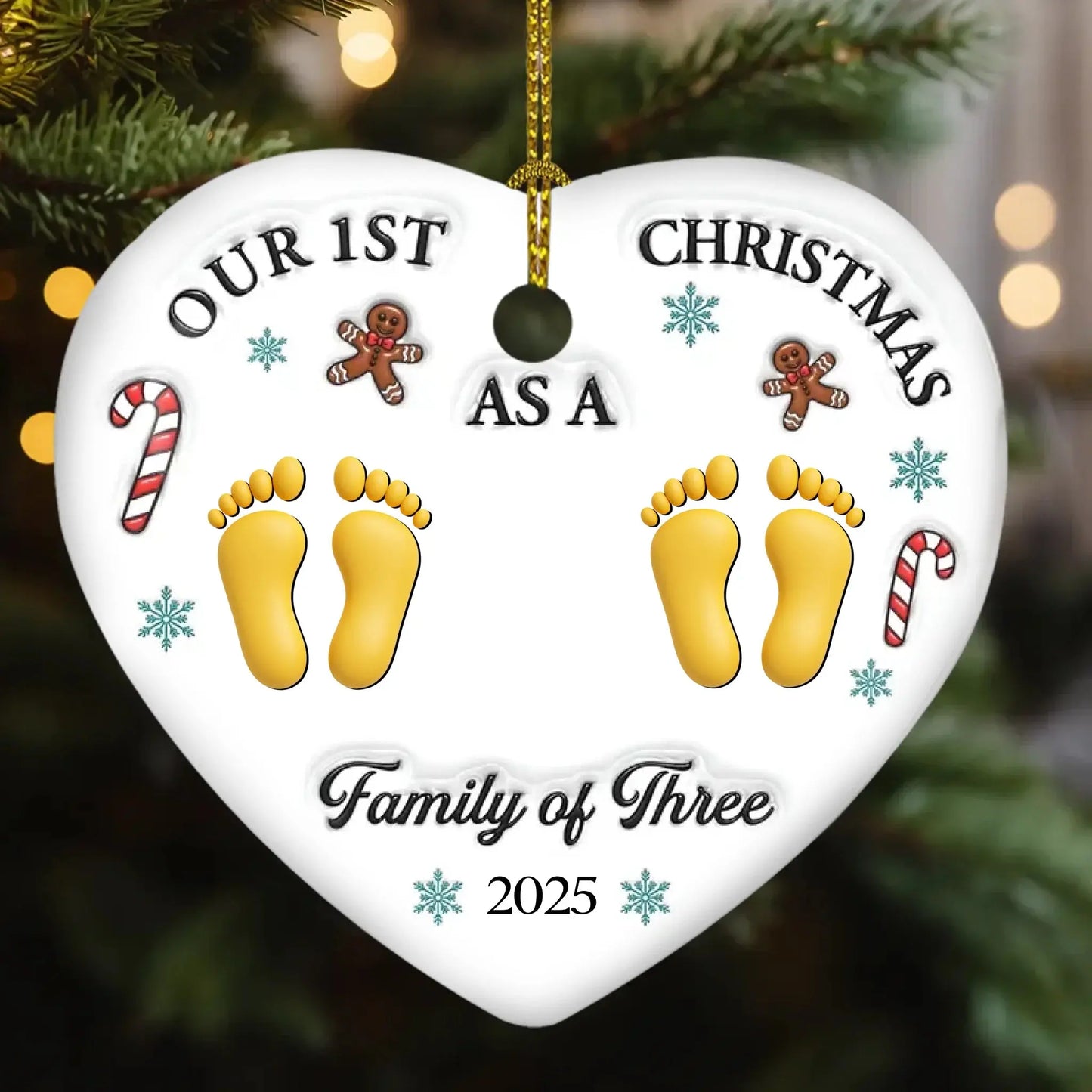 Our First Christmas – Personalized 3D Heart Ceramic Ornament – Custom Holiday Keepsake – Perfect Family Christmas Gift  Ezcustomize