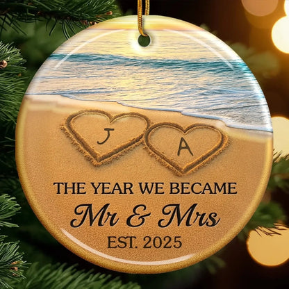 Our Happily Ever After Set in Sand – Personalized Ceramic Ornament – Custom Anniversary, Wedding & Christmas Gift for Husband & Wife  Ezcustomize