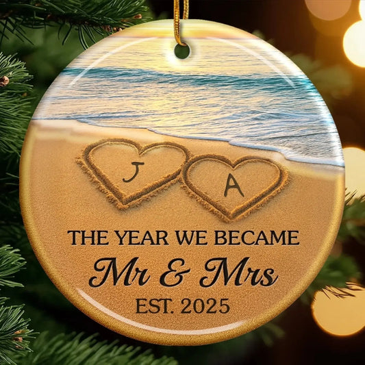Our Happily Ever After Set in Sand – Personalized Ceramic Ornament – Custom Anniversary, Wedding & Christmas Gift for Husband & Wife  Ezcustomize