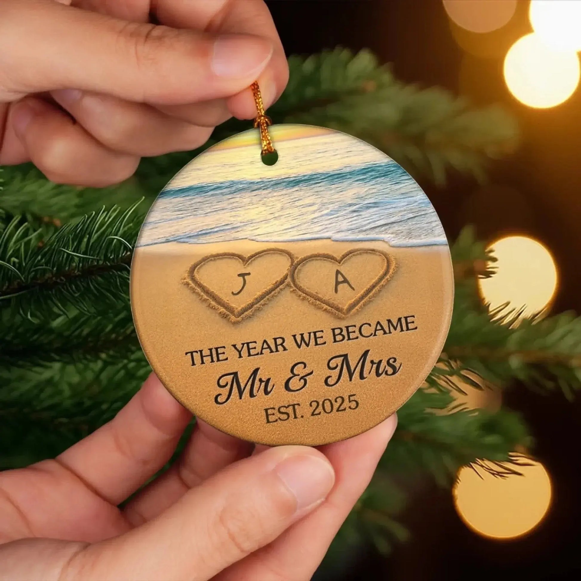 Our Happily Ever After Set in Sand – Personalized Ceramic Ornament – Custom Anniversary, Wedding & Christmas Gift for Husband & Wife  Ezcustomize