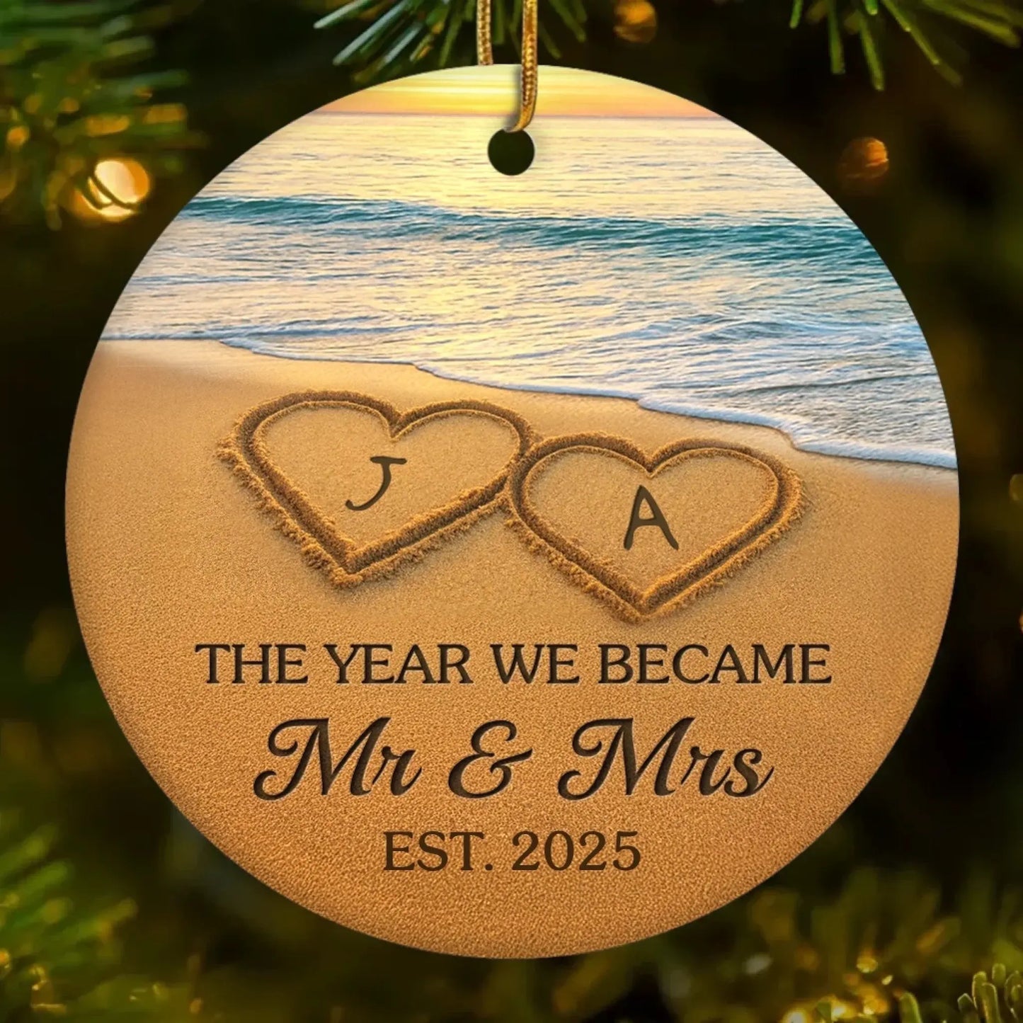 Our Happily Ever After Set in Sand – Personalized Ceramic Ornament – Custom Anniversary, Wedding & Christmas Gift for Husband & Wife  Ezcustomize