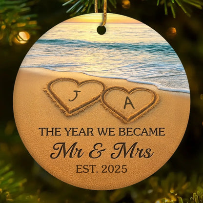 Our Happily Ever After Set in Sand – Personalized Ceramic Ornament – Custom Anniversary, Wedding & Christmas Gift for Husband & Wife  Ezcustomize