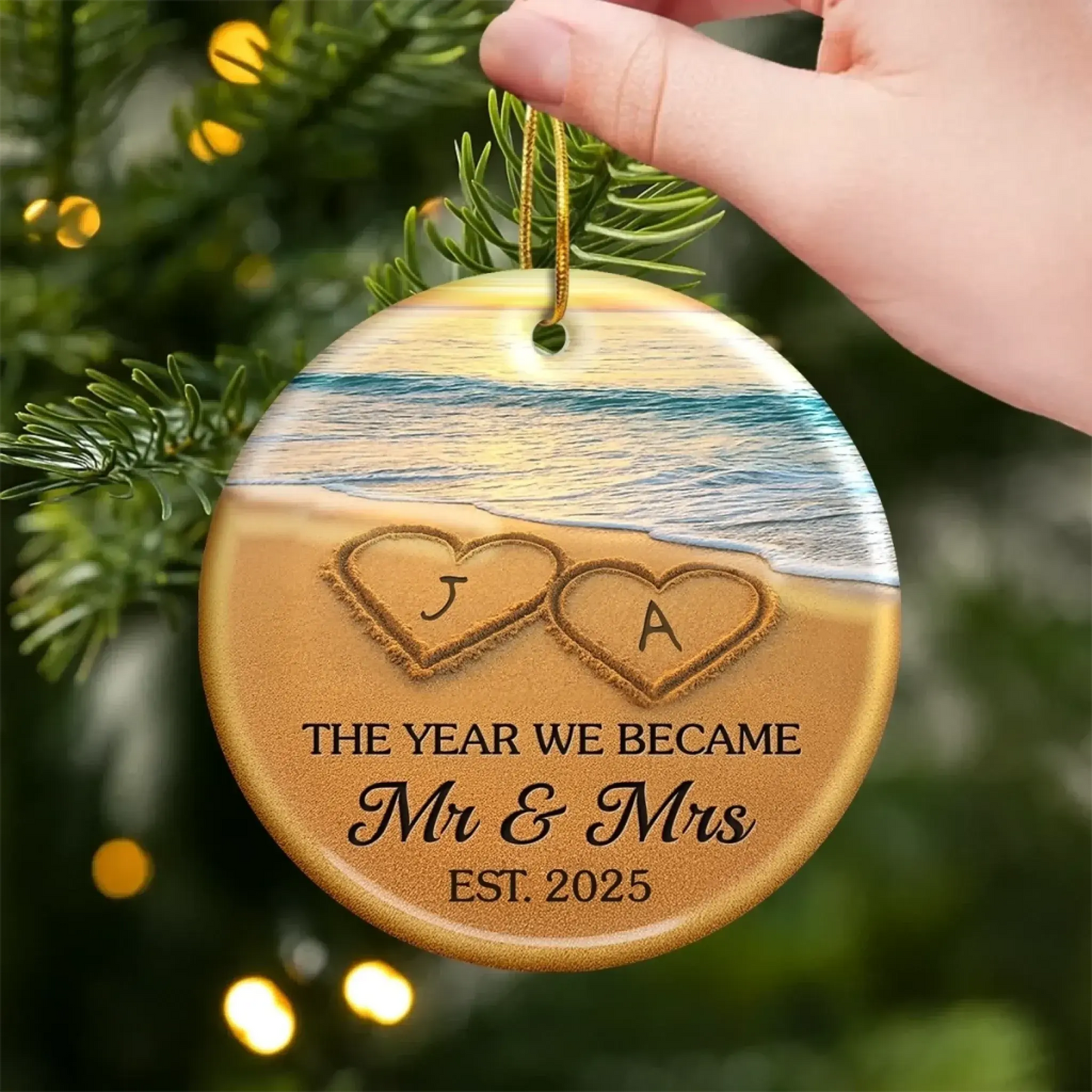 Our Happily Ever After Set in Sand – Personalized Ceramic Ornament – Custom Anniversary, Wedding & Christmas Gift for Husband & Wife  Ezcustomize