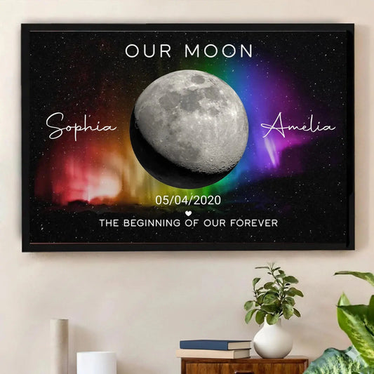 Our Moon – LGBTQ Couple Moon Phase Art Personalized Poster – Unique Pride Month or Anniversary Gift  Ezcustomize