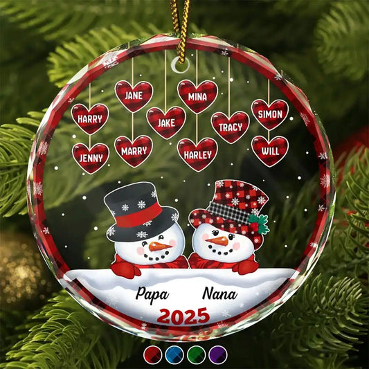 Papa & Nana Snowman Christmas – Personalized Circle Glass Ornament – Heartwarming Holiday Keepsake & Gift for Grandparents  Ezcustomize