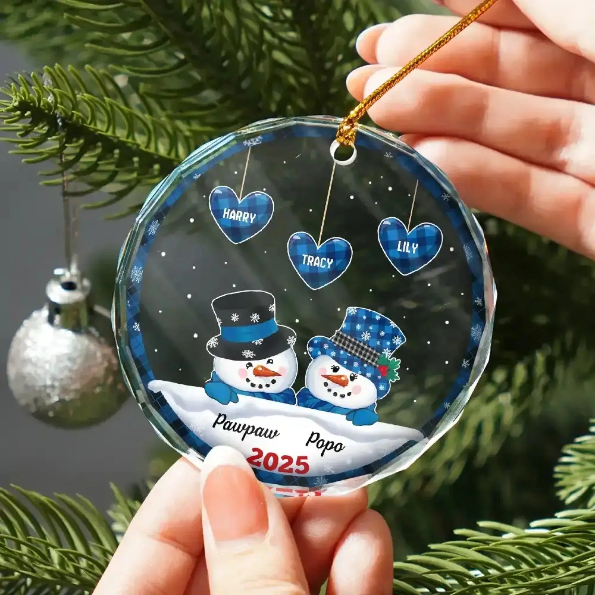 Papa & Nana Snowman Christmas – Personalized Circle Glass Ornament – Heartwarming Holiday Keepsake & Gift for Grandparents  Ezcustomize