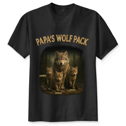 Papa’s Wolf Pack Shirt – Personalized Family Wolf T-Shirt or Hoodie with Kids' Names, Father’s Day Gift for Dad or Grandpa  Ezcustomize