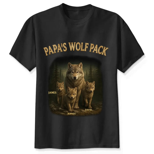 Papa’s Wolf Pack Shirt – Personalized Family Wolf T-Shirt or Hoodie with Kids' Names, Father’s Day Gift for Dad or Grandpa  Ezcustomize