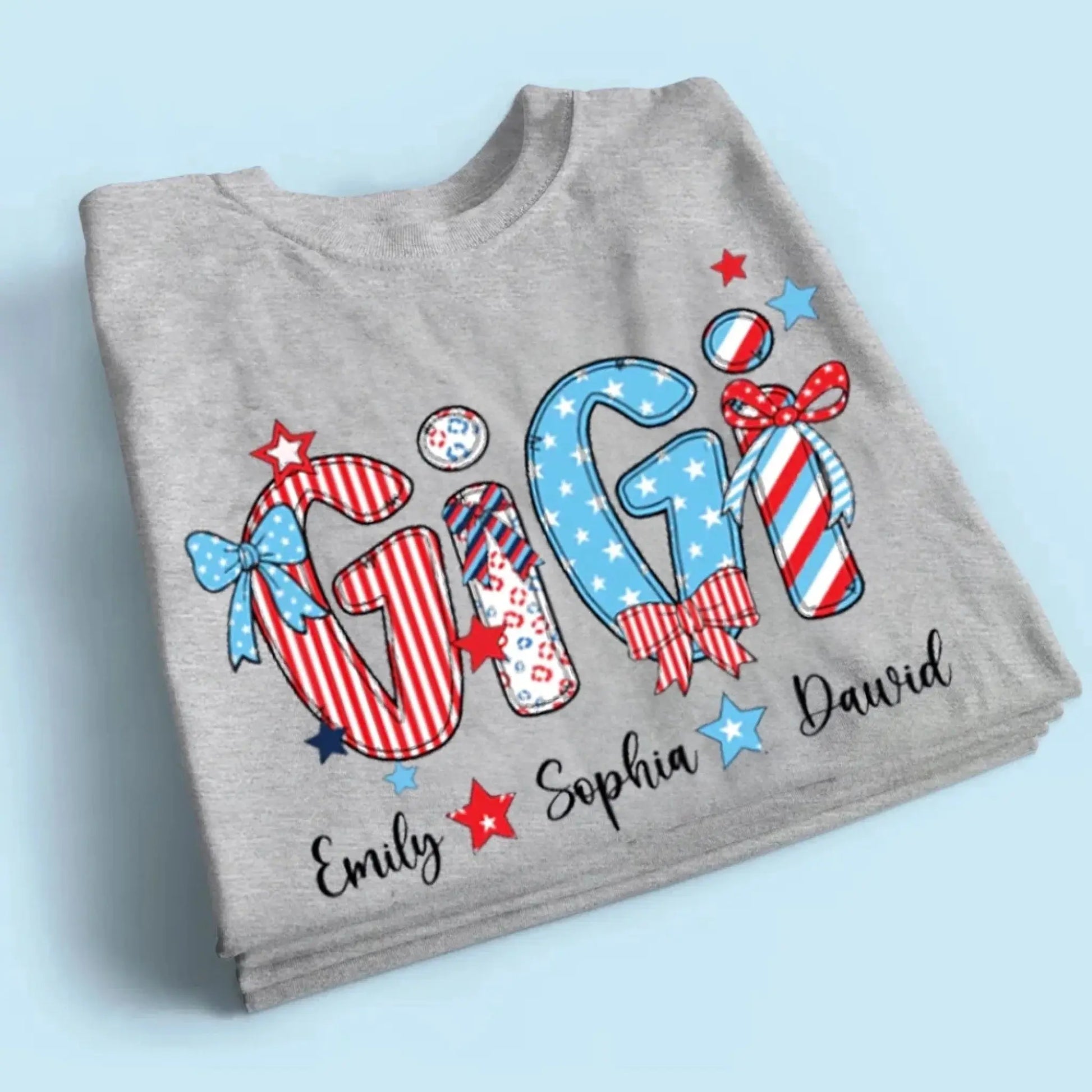 Patriotic Grandma Shirt – Personalized 4th of July T-Shirt with Custom Grandkids’ Names, American Flag Style Gift for Gigi, Nana  Ezcustomize