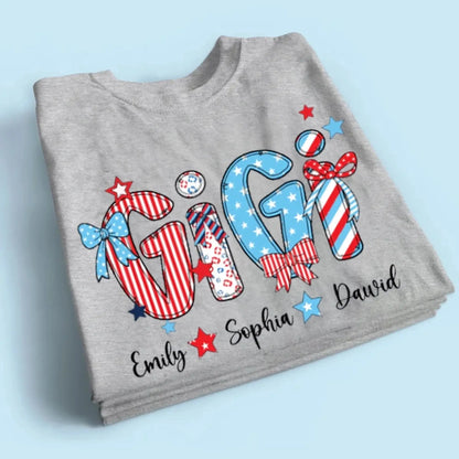 Patriotic Grandma Shirt – Personalized 4th of July T-Shirt with Custom Grandkids’ Names, American Flag Style Gift for Gigi, Nana  Ezcustomize