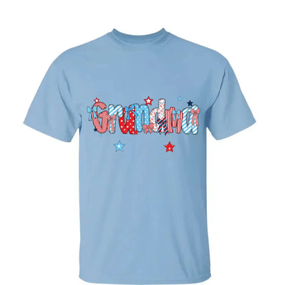 Patriotic Grandma Shirt – Personalized 4th of July T-Shirt with Custom Grandkids’ Names, American Flag Style Gift for Gigi, Nana  Ezcustomize