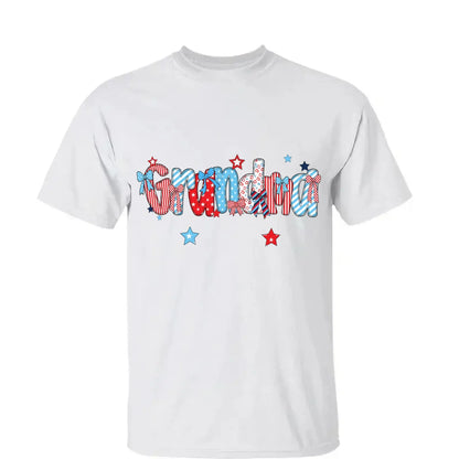 Patriotic Grandma Shirt – Personalized 4th of July T-Shirt with Custom Grandkids’ Names, American Flag Style Gift for Gigi, Nana  Ezcustomize