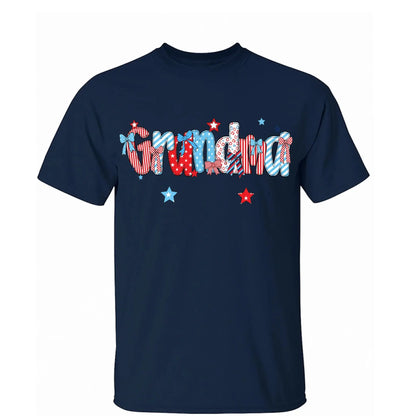 Patriotic Grandma Shirt – Personalized 4th of July T-Shirt with Custom Grandkids’ Names, American Flag Style Gift for Gigi, Nana  Ezcustomize