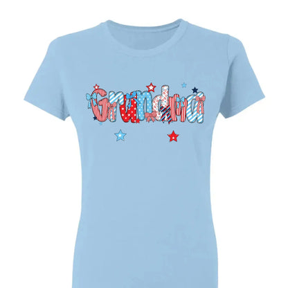 Patriotic Grandma Shirt – Personalized 4th of July T-Shirt with Custom Grandkids’ Names, American Flag Style Gift for Gigi, Nana  Ezcustomize