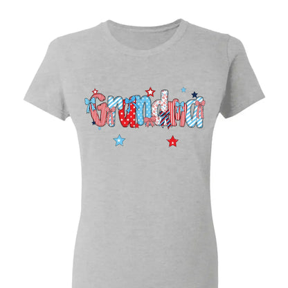 Patriotic Grandma Shirt – Personalized 4th of July T-Shirt with Custom Grandkids’ Names, American Flag Style Gift for Gigi, Nana  Ezcustomize