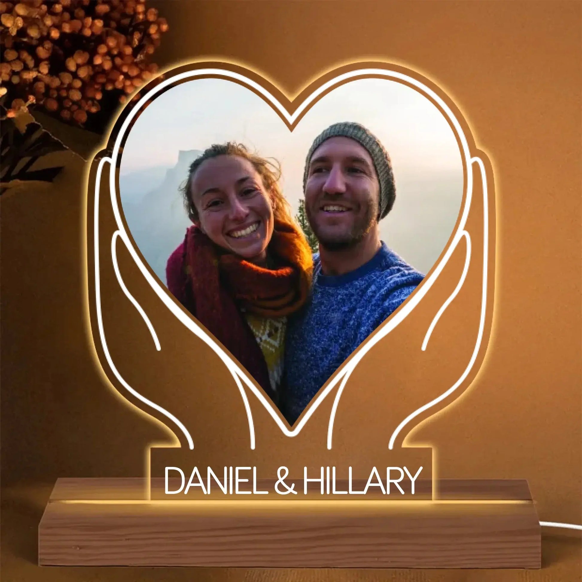 Personalised Two Hands - 3D LED Light Wooden Base | Gift for Couples, Wedding, Anniversary, Marriage, Valentine's Day, Wife, Husband  Ezcustomize