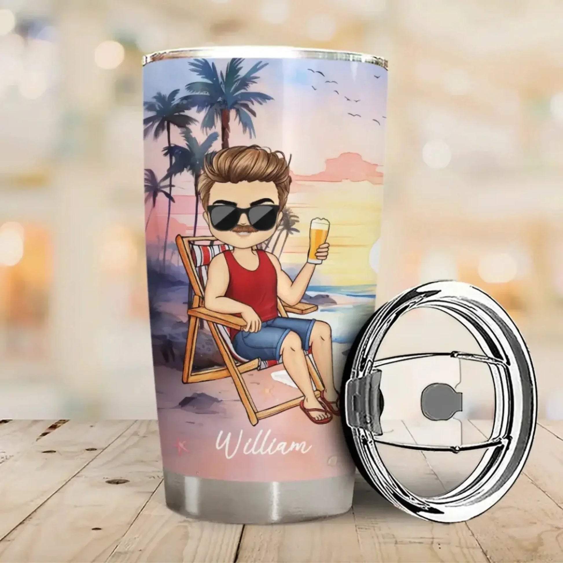 Personalized 20oz Teacher Tumbler – Custom Character & Quote – Beach Theme, Summer Vacation Cup  Ezcustomize