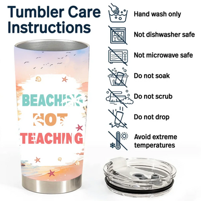 Personalized 20oz Teacher Tumbler – Custom Character & Quote – Beach Theme, Summer Vacation Cup  Ezcustomize