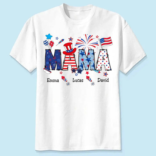 Personalized 4th of July Fireworks Shirt – Custom Independence Day Gift for Mama, Grandma, Gigi, Nana, Mimi with Kids' Names  Ezcustomize