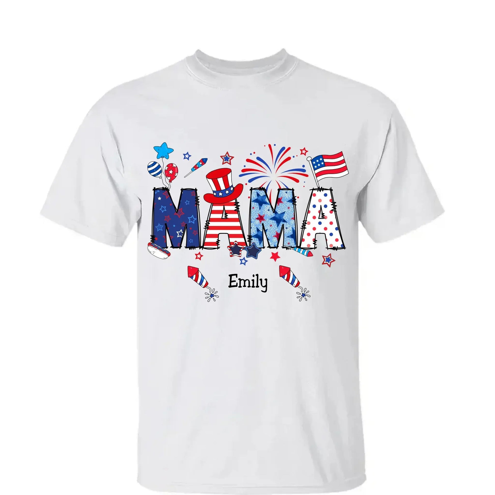 Personalized 4th of July Fireworks Shirt – Custom Independence Day Gift for Mama, Grandma, Gigi, Nana, Mimi with Kids' Names  Ezcustomize