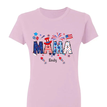 Personalized 4th of July Fireworks Shirt – Custom Independence Day Gift for Mama, Grandma, Gigi, Nana, Mimi with Kids' Names  Ezcustomize