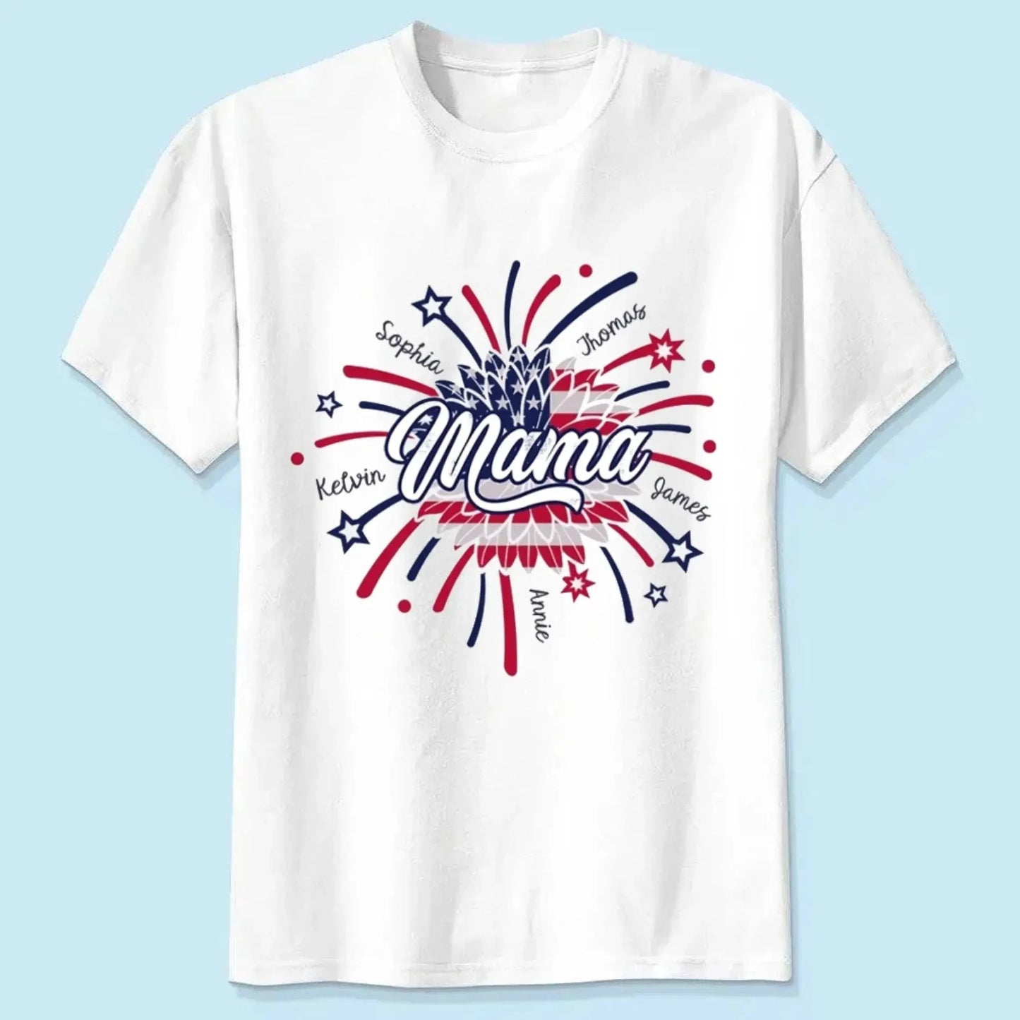 Personalized 4th of July Fireworks Shirt for Grandma or Mom – Custom Name Patriotic Family Tee, Independence Day Gift  Ezcustomize