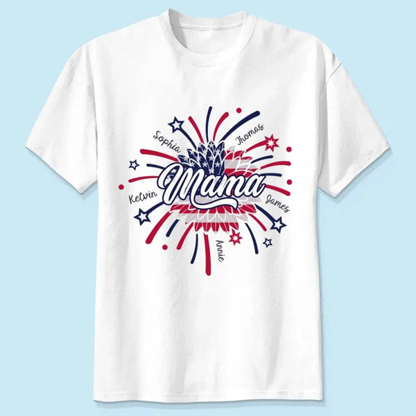 Personalized 4th of July Fireworks Shirt for Grandma or Mom – Custom Name Patriotic Family Tee, Independence Day Gift