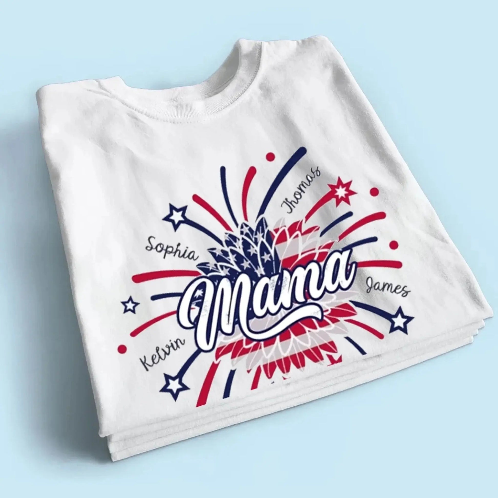 Personalized 4th of July Fireworks Shirt for Grandma or Mom – Custom Name Patriotic Family Tee, Independence Day Gift  Ezcustomize