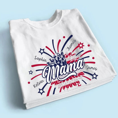 Personalized 4th of July Fireworks Shirt for Grandma or Mom – Custom Name Patriotic Family Tee, Independence Day Gift  Ezcustomize