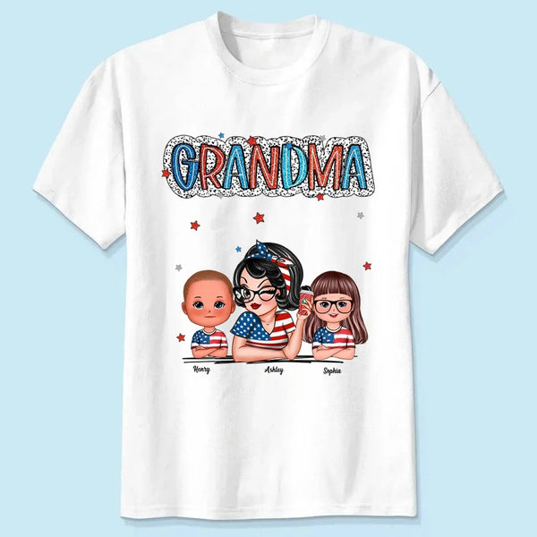 Personalized 4th of July Grandma Shirt with Grandkids – Patriotic Independence Day Gift for Nana, Mimi, Gigi