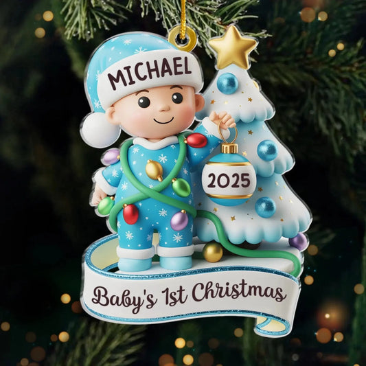 Personalized Baby Boy’s First Christmas Ornament 2025 – Custom Acrylic Keepsake with Name, Newborn Holiday Gift for New Parents or Baby Shower  Ezcustomize