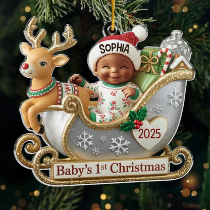 Personalized Baby’s First Christmas Ornament 2025 – Custom Acrylic Sleigh Ornament with Name, Newborn Holiday Keepsake for New Parents  Ezcustomize