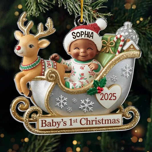 Personalized Baby’s First Christmas Ornament 2025 – Custom Acrylic Sleigh Ornament with Name, Newborn Holiday Keepsake for New Parents  Ezcustomize