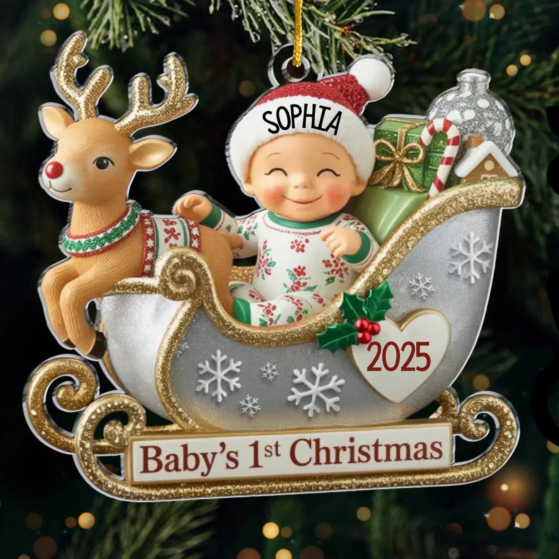 Personalized Baby’s First Christmas Ornament 2025 – Custom Acrylic Sleigh Ornament with Name, Newborn Holiday Keepsake for New Parents  Ezcustomize
