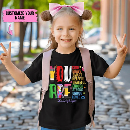 Personalized Back to School Kids Shirt – You Are Loved Youth T-Shirt with Name – First Day of School Gift for Students, Son, Daughter  Ezcustomize