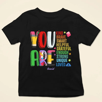 Personalized Back to School Kids Shirt – You Are Loved Youth T-Shirt with Name – First Day of School Gift for Students, Son, Daughter  Ezcustomize