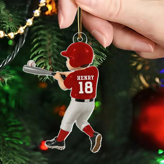 Personalized Baseball Player Ornament – Custom Name & Number Kid Hitting Ball, 3D Flat Acrylic Christmas Gift for Boys & Girls  Ezcustomize