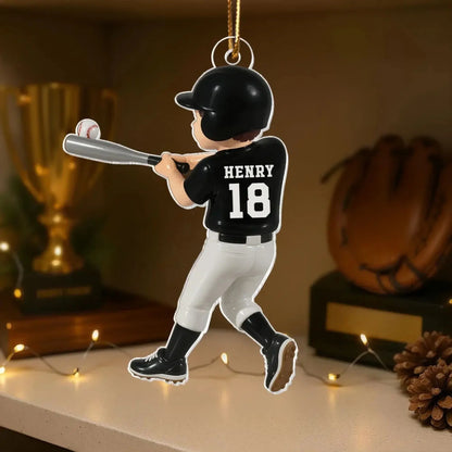 Personalized Baseball Player Ornament – Custom Name & Number Kid Hitting Ball, 3D Flat Acrylic Christmas Gift for Boys & Girls  Ezcustomize